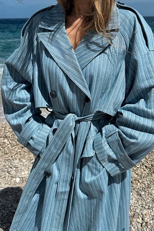 Blue Stripe Oversized Belted Striped Trench Coat