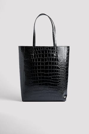 Black Croco Duża torba na zakupy w krokodyli wzór