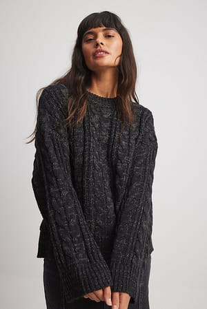 Black Luźny sweter o splocie warkoczowym