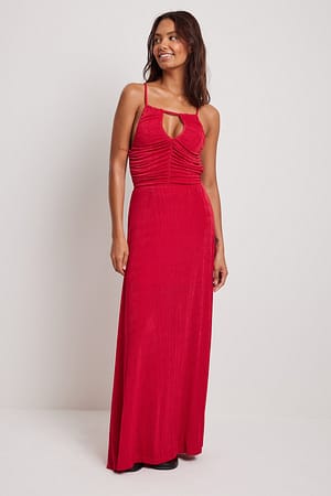 Red Marszczona sukienka maxi odsłaniająca plecy