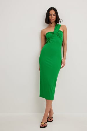 Green Dżersejowa sukienka midi odsłaniająca jedno ramię