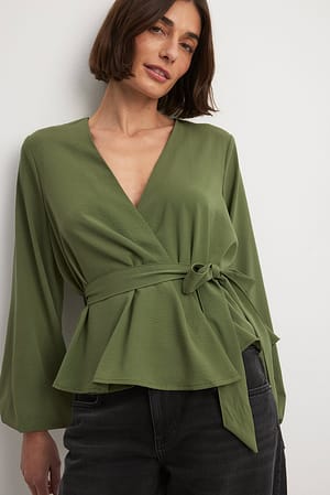 Olive Kopertowa bluzka z wiązaniem i długim rękawem