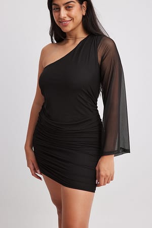 Black Miniklänning i mesh med en axel