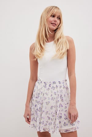 Mauve Floral Mini szyfonowa spódnica