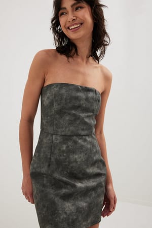 Grey Matowa sukienka mini bandeau ze sztucznej skóry