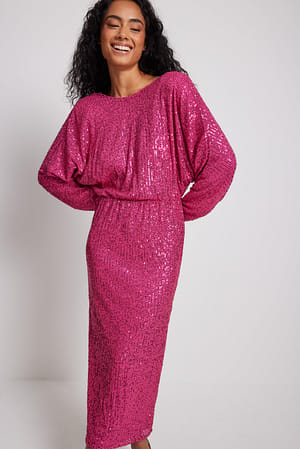 Pink Sukienka midi z cekina z głębokim wcięciem na plecach