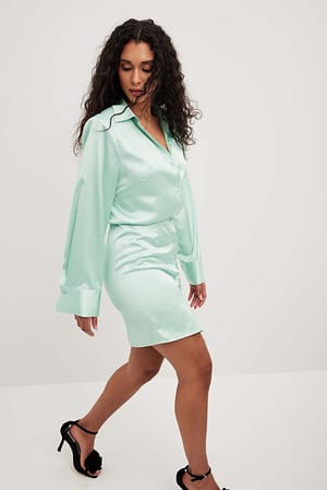Mint Green Satynowa koszulowa sukienka mini