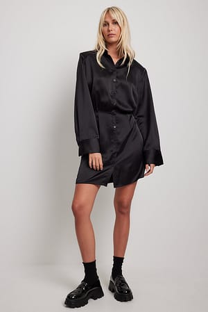 Black Satynowa koszulowa sukienka mini