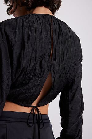 Black Strukturalna bluzka z długim rękawem i wiązaniem