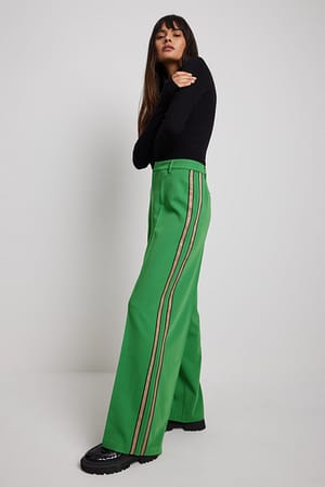 Green Spodnie garniturowe z paskiem z boku