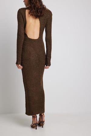 Brown Dzianinowa sukienka maxi z odkrytymi plecami, mieszanka wełny