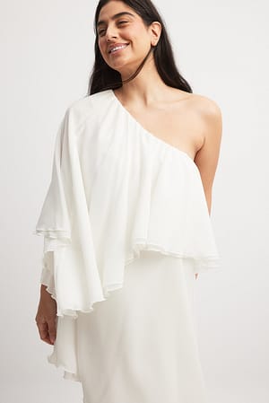 White Szyfonowa asymetryczna sukienka mini na jedno ramię
