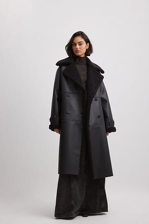 Black Luźny dwuwarstwowy płaszcz