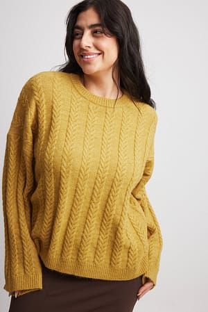 Mustard Dziergany luźny sweter