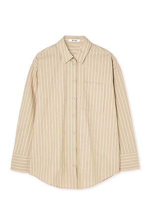 Beige Stripe Oversized skjorta i bomull med fickdetalj