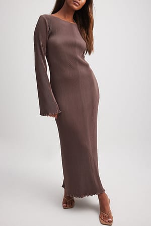 Brown Plisowana sukienka midi
