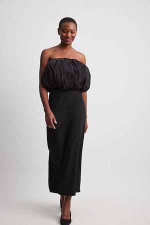 Black Dopasowana sukienka maxi z bufiastym topem