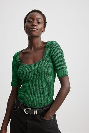 Green/Black Short Sleeve Knitted Top