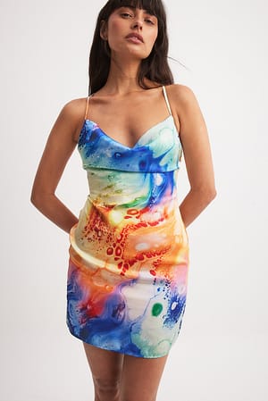 Multicolor Waterfall Satin Mini Dress