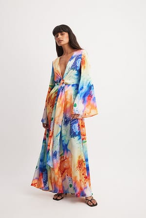 Multicolor Wide Sleeved Maxi Dress