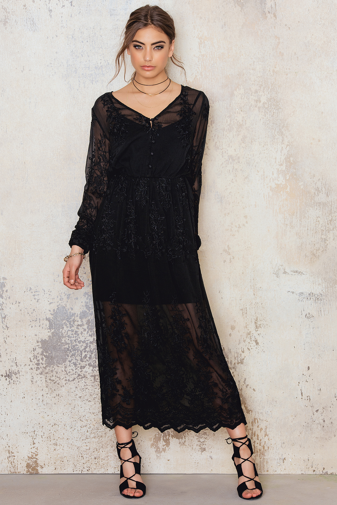 Lace Maxi Dress Black | NA-KD