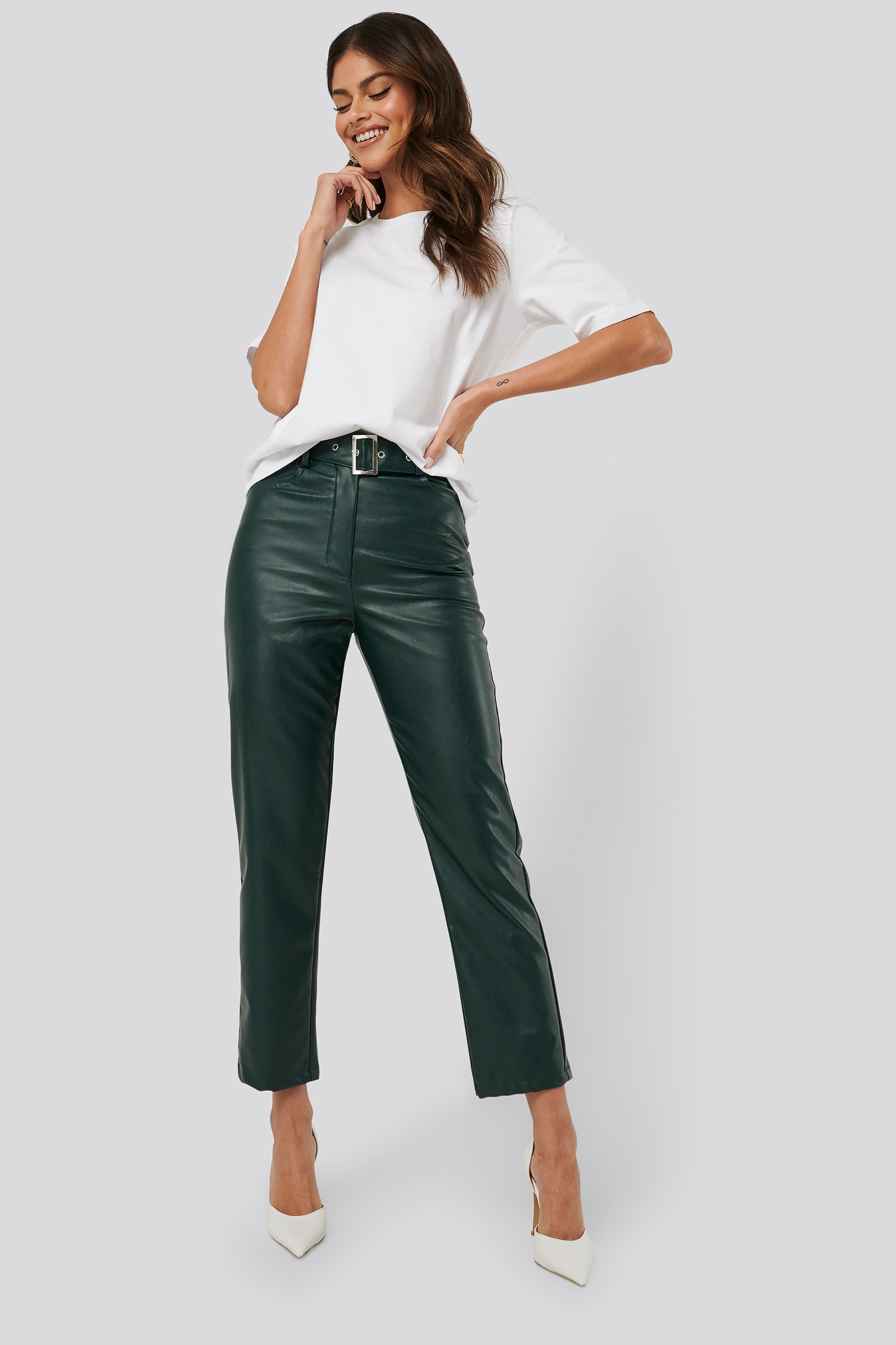 leather pants green