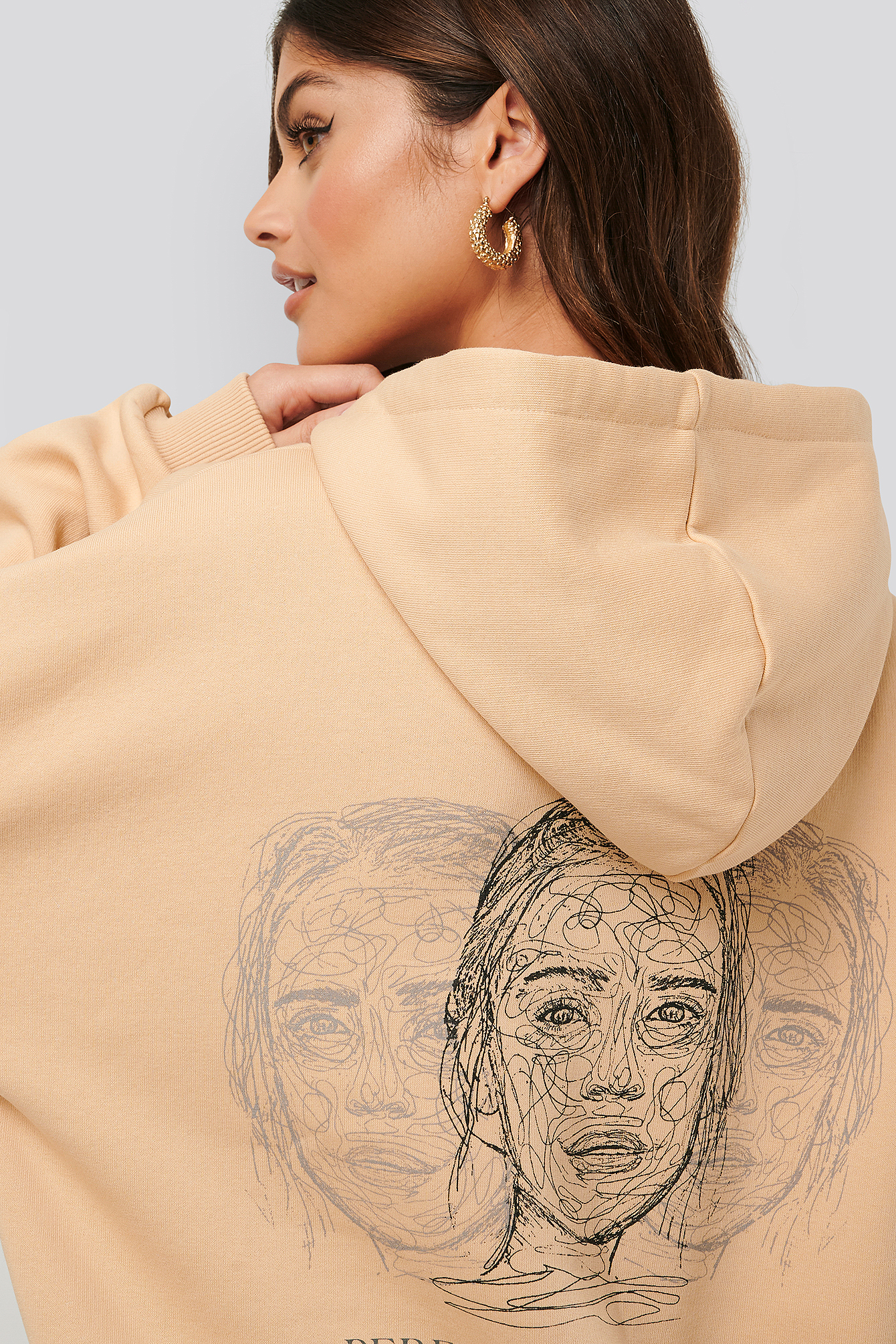 Oversized Printed Hoodie Beige Na 