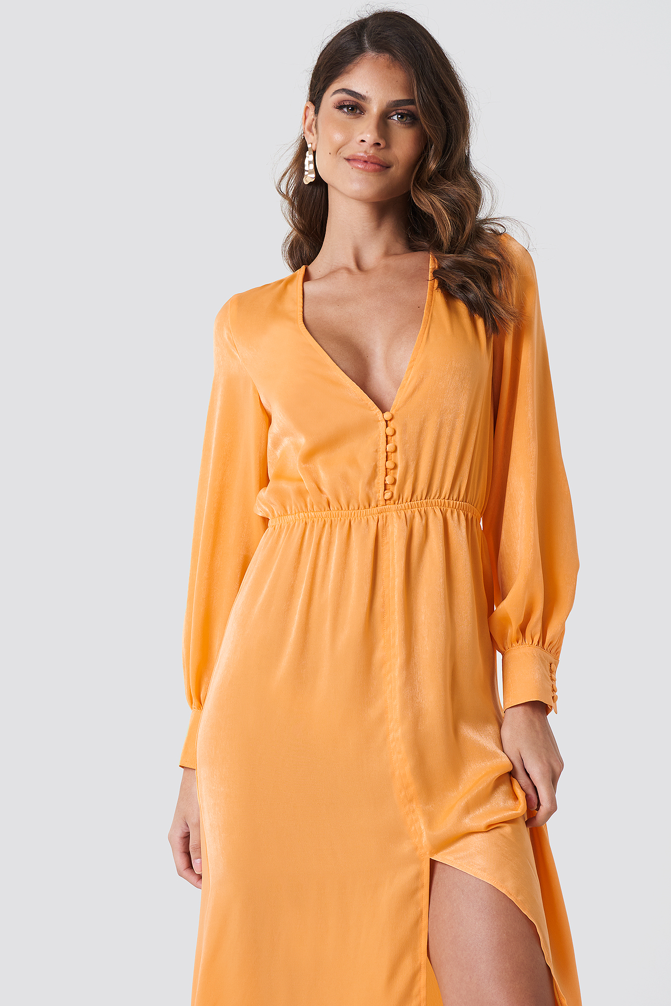 Front Button Maxi Dress | NA-KD Orange