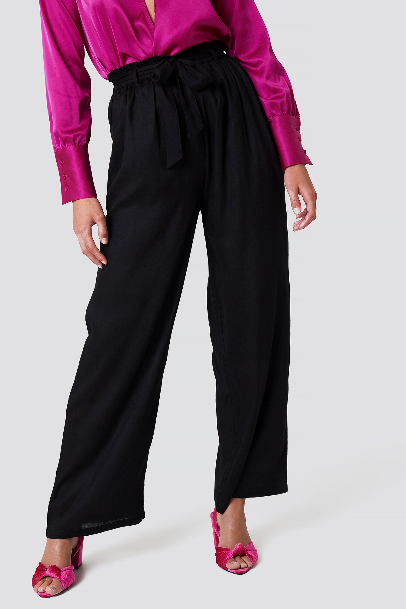 High Waist Front Knot Pants Black | na-kd.com