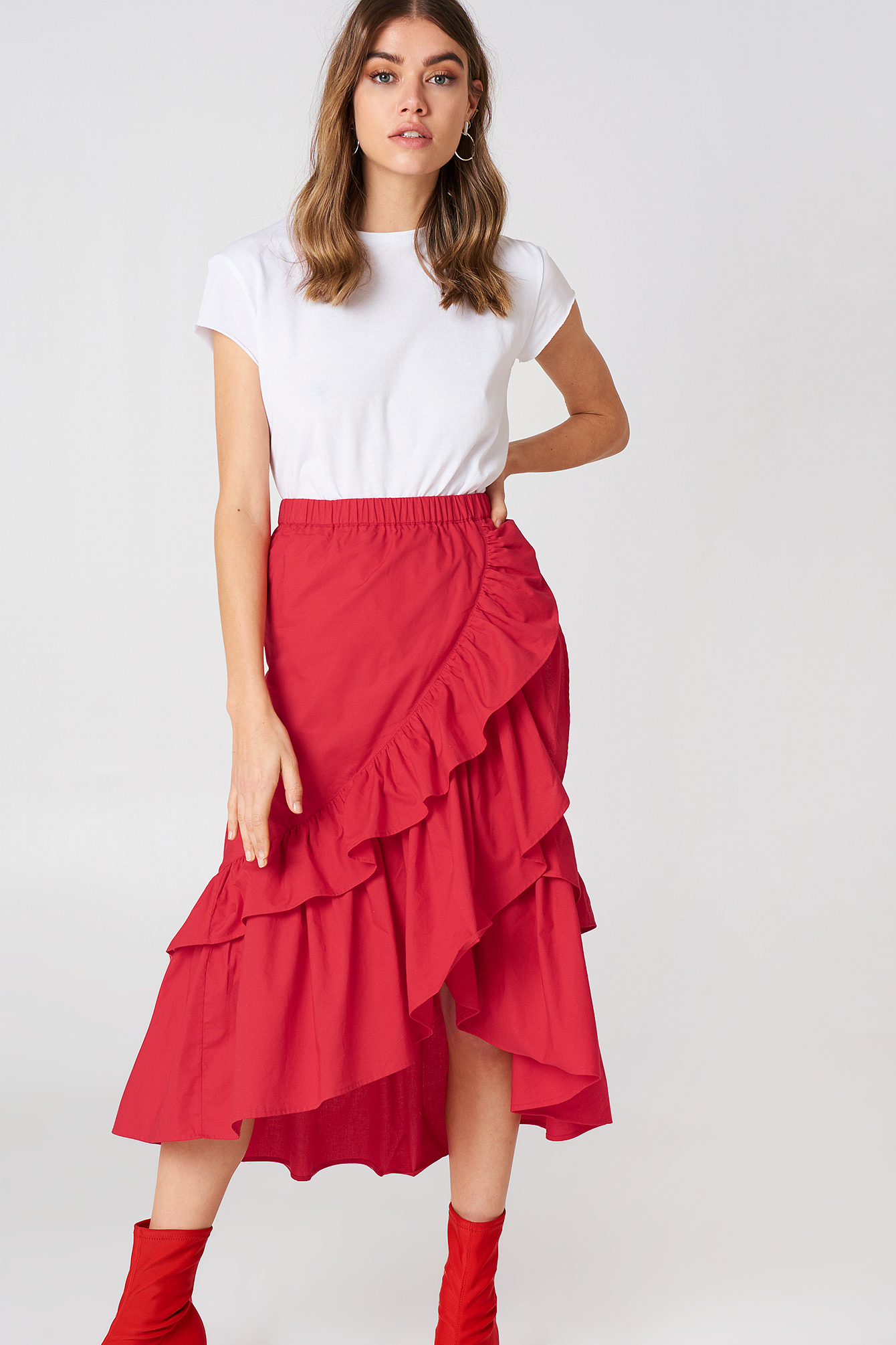 Overlap Maxi Frill Skirt Red | na-kd.com