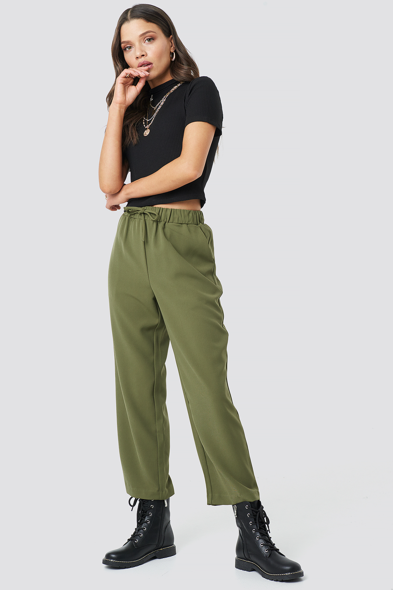 Drawstring Suit Pants Green | na-kd.com