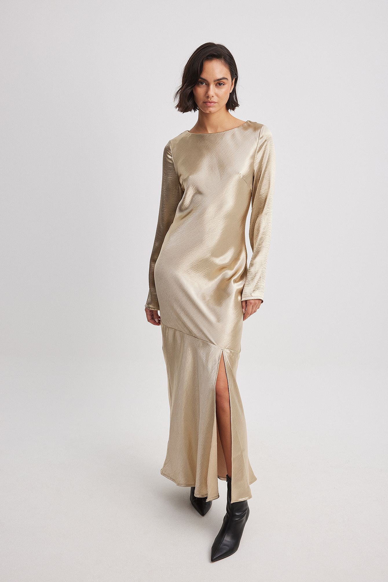 Asymmetric Seam Maxi Dress Gold | NA-KD