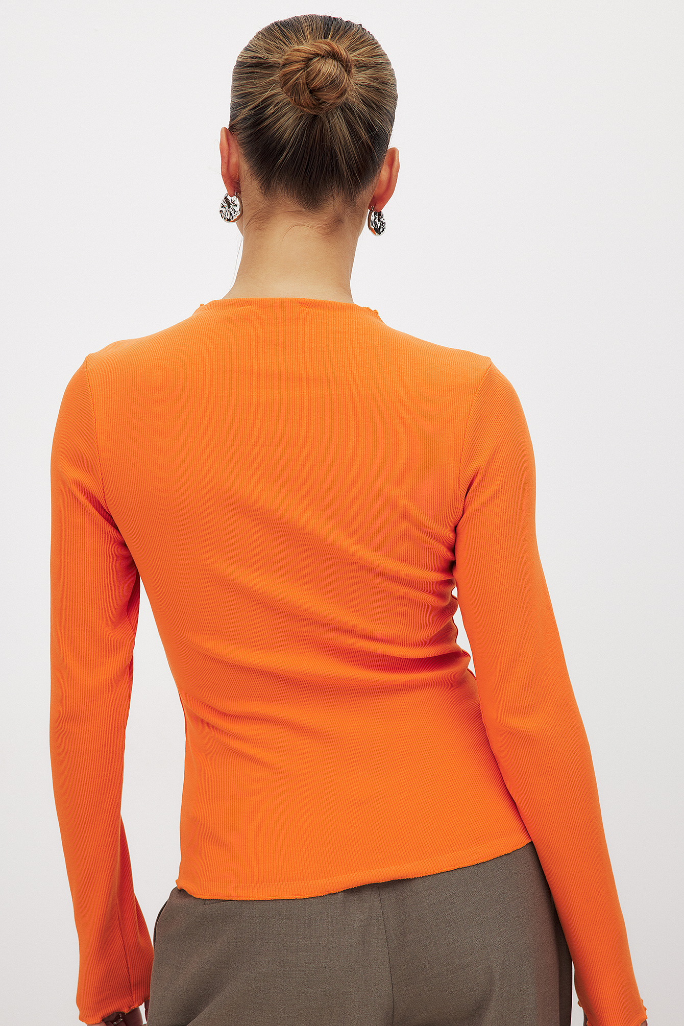 NA-KD Babylock Ribbed Long Sleeve Top - Tops - Orange - XS (EU 32) - NA-KD / NAKD