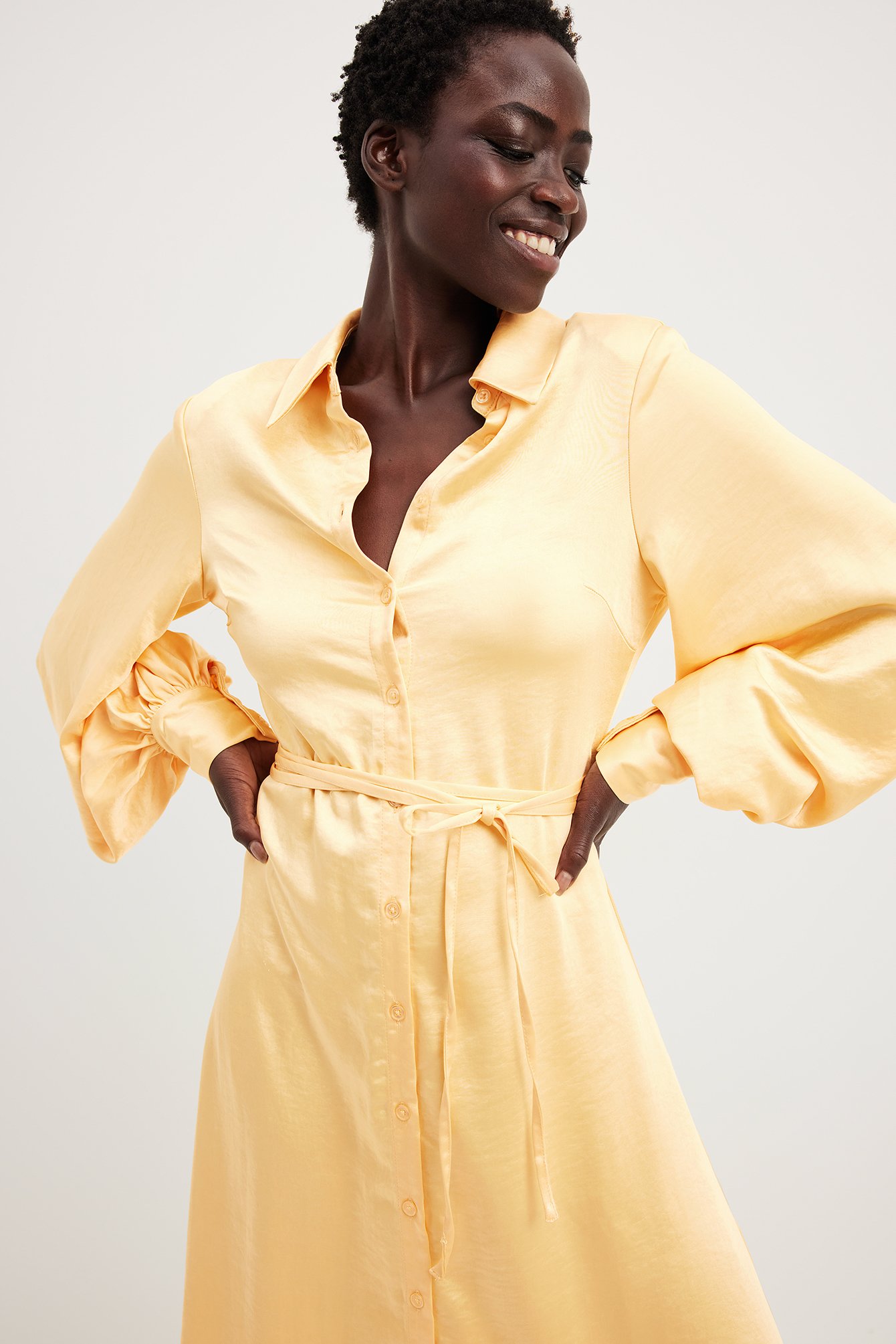 Balloon Sleeve Shirt Maxi Dress Yellow | NA-KD