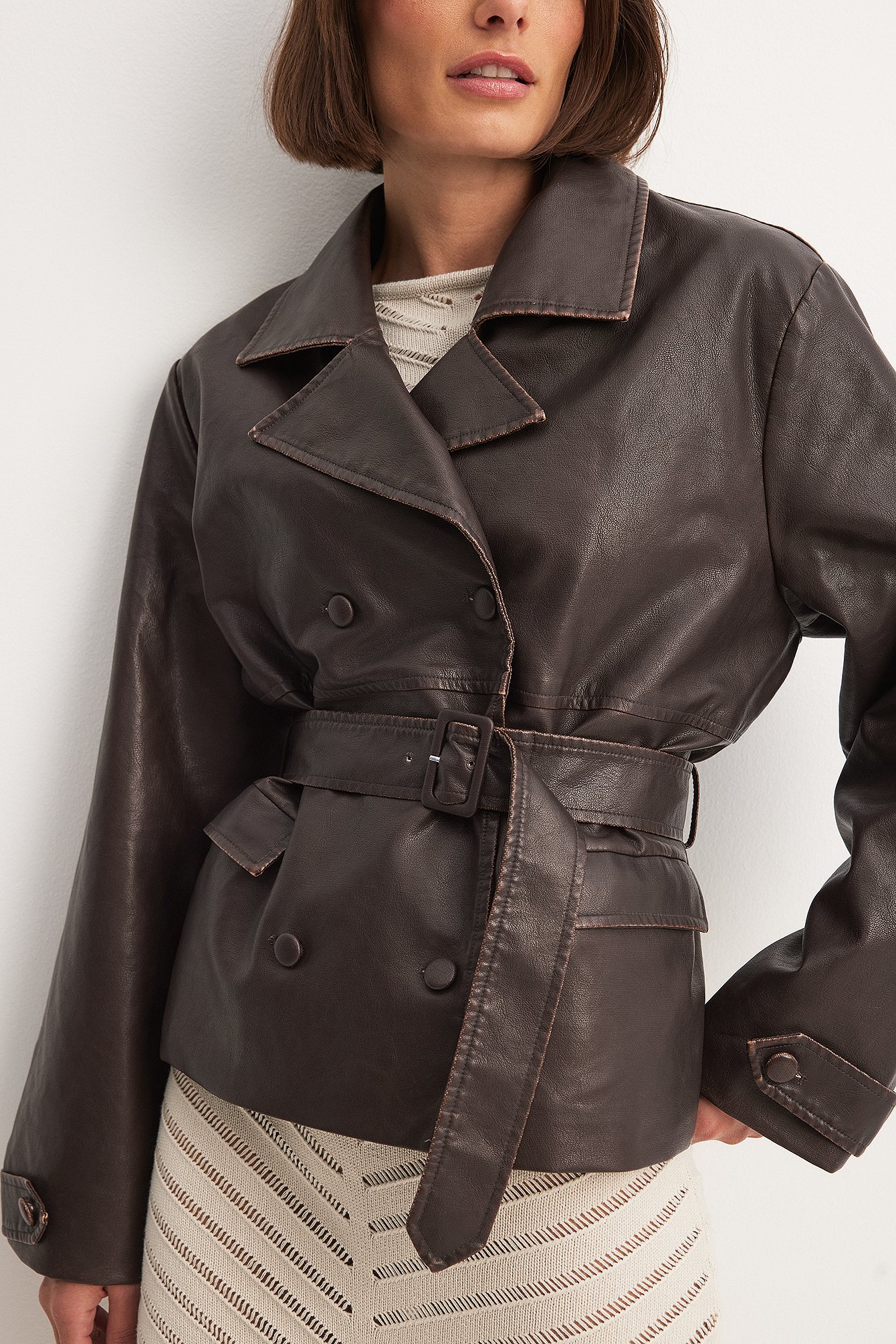 The Hanna Schönberg Edit PU-Jacke mit Gürteldetail - Brown