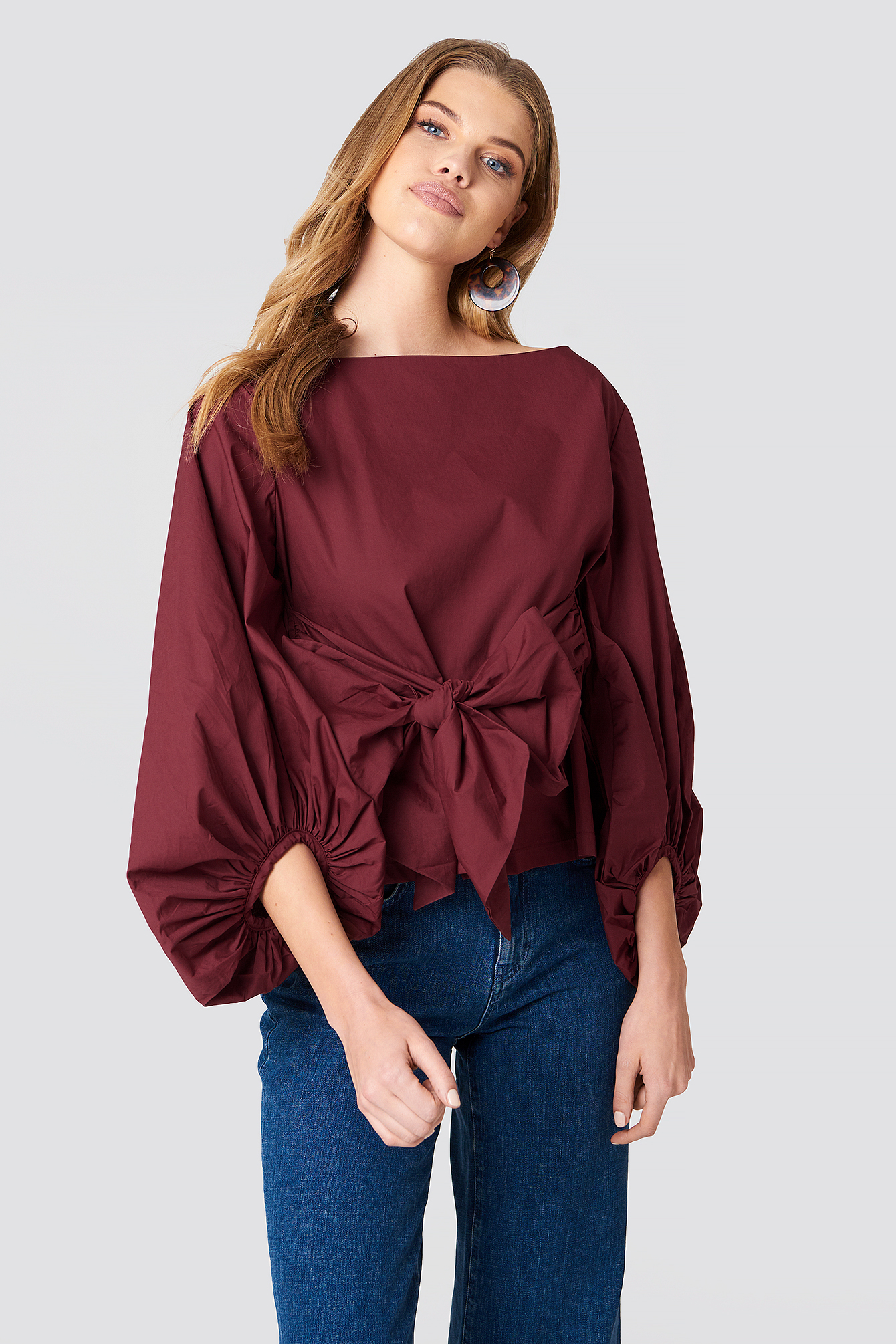 Volume Sleeve Top Red | NA-KD