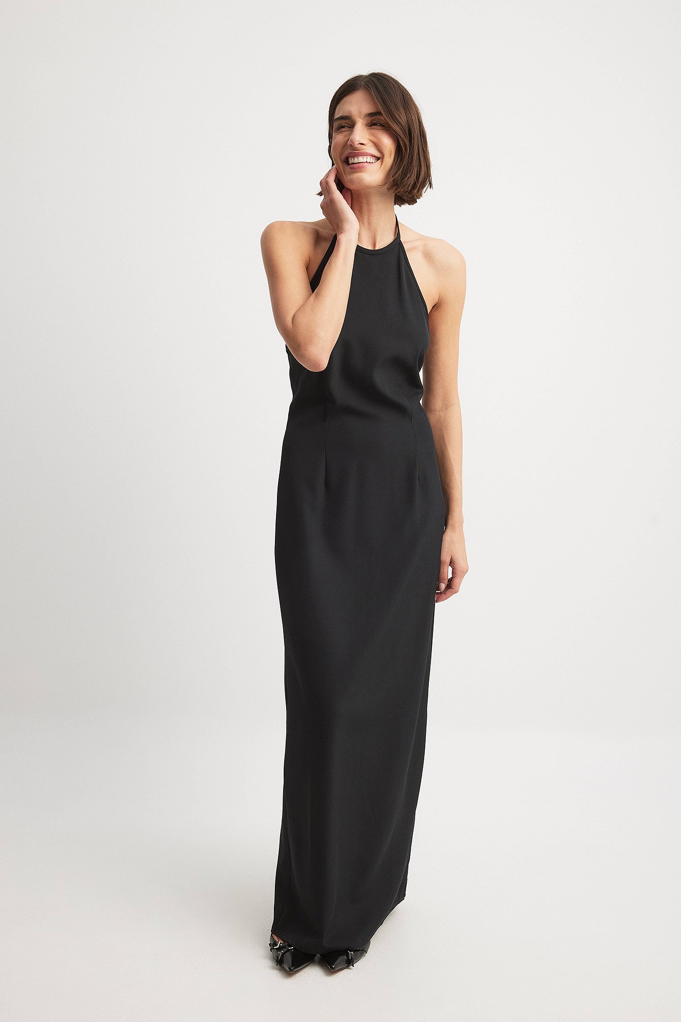 Buckle Detail Open Back Maxi Dress Black | NA-KD