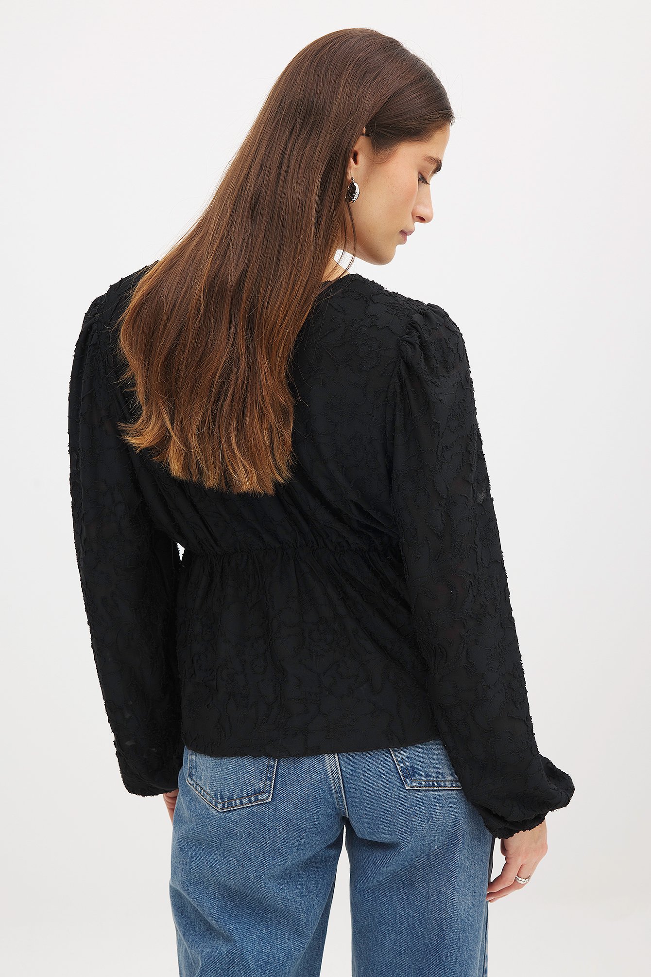 NA-KD Burn Out Puff Sleeve Top - Tops - Black - M (EU 38-40) - NA-KD / NAKD