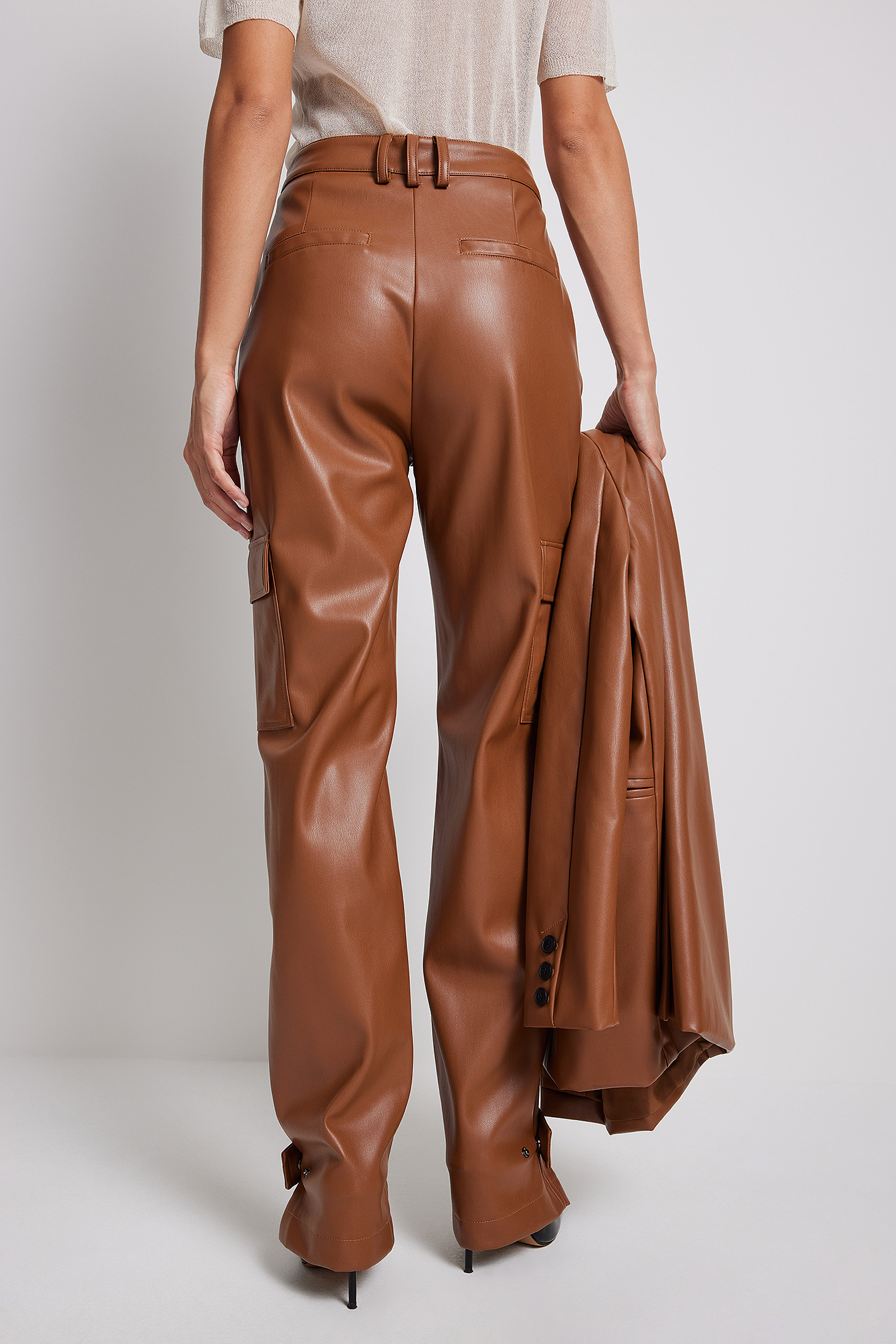 Image of: Brown faux leather pants