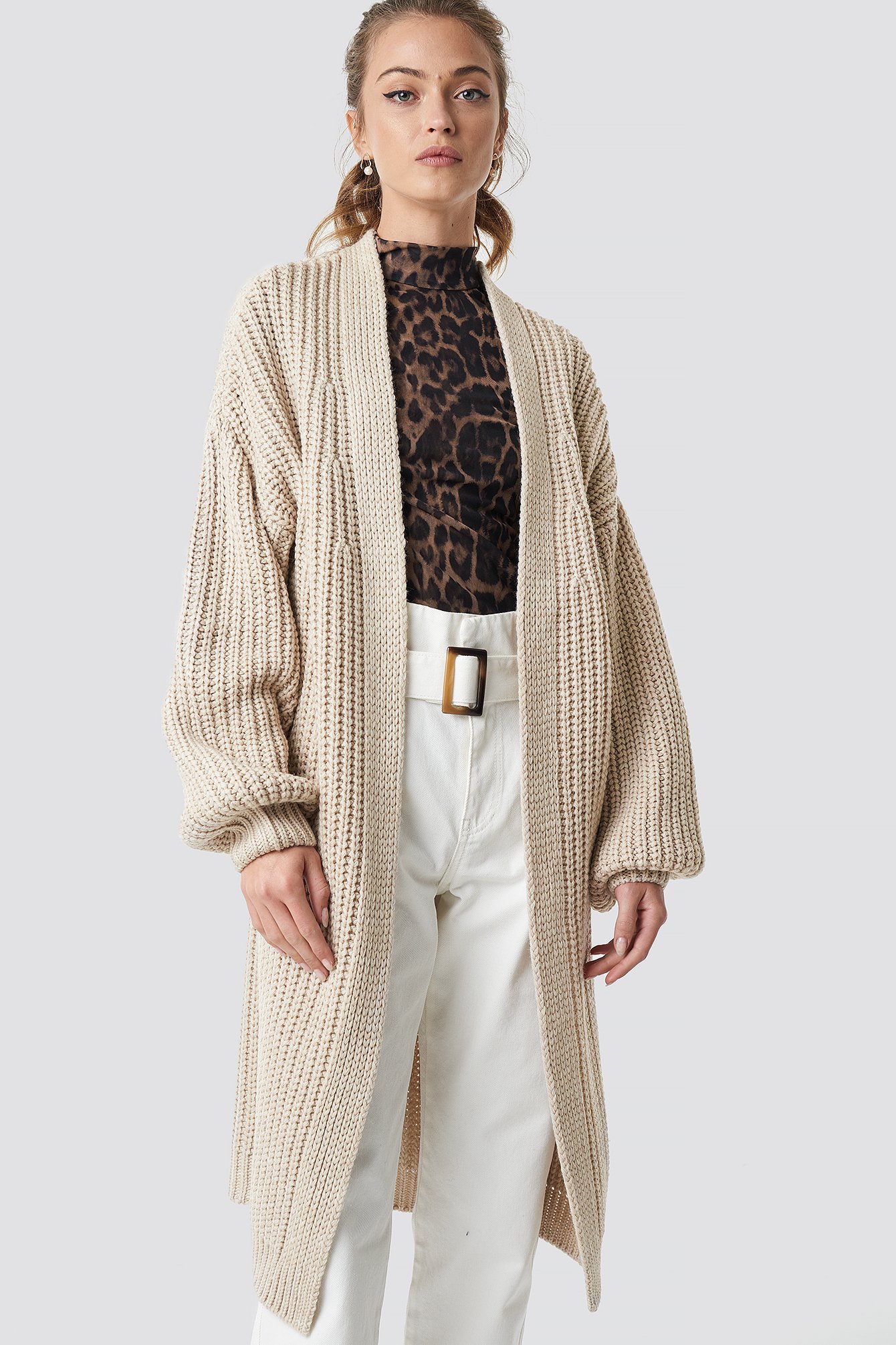 Balloon Sleeve Chunky Cardigan Beige | na-kd.com