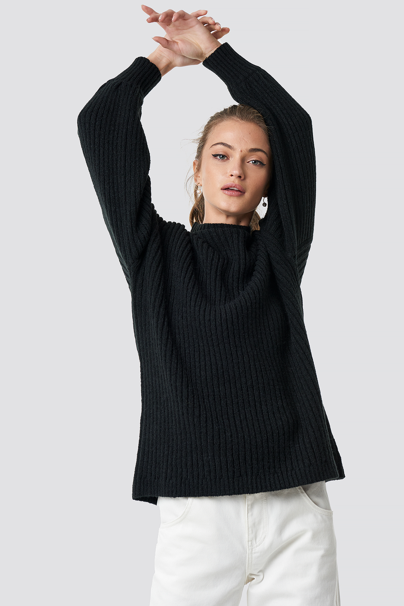 High Neck Oversize Sweater Black | na-kd.com