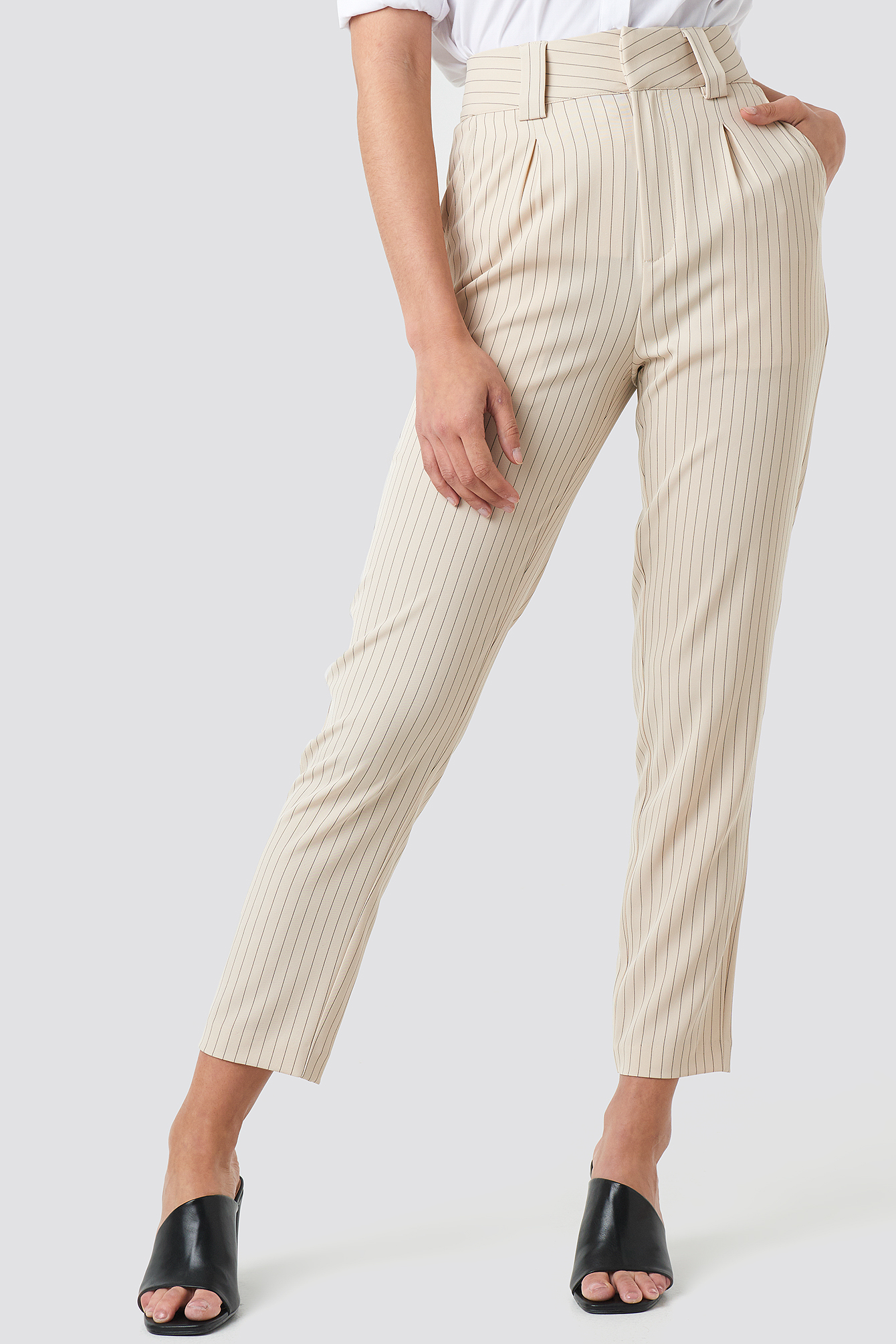 Pinstripe cigarette clearance trousers