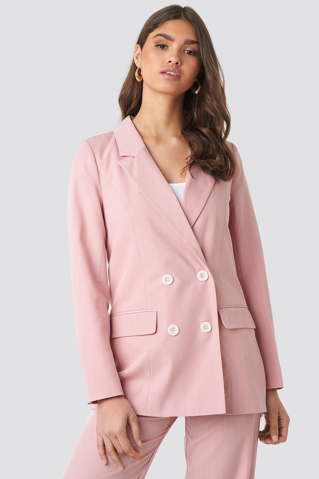 Pinstriped Double Breasted Blazer Pink Na Kd Com