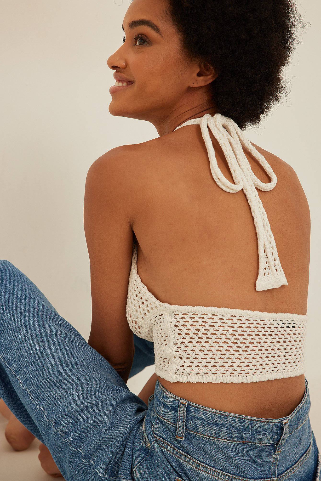 Crochet Knitted Halterneck Top Offwhite | NA-KD