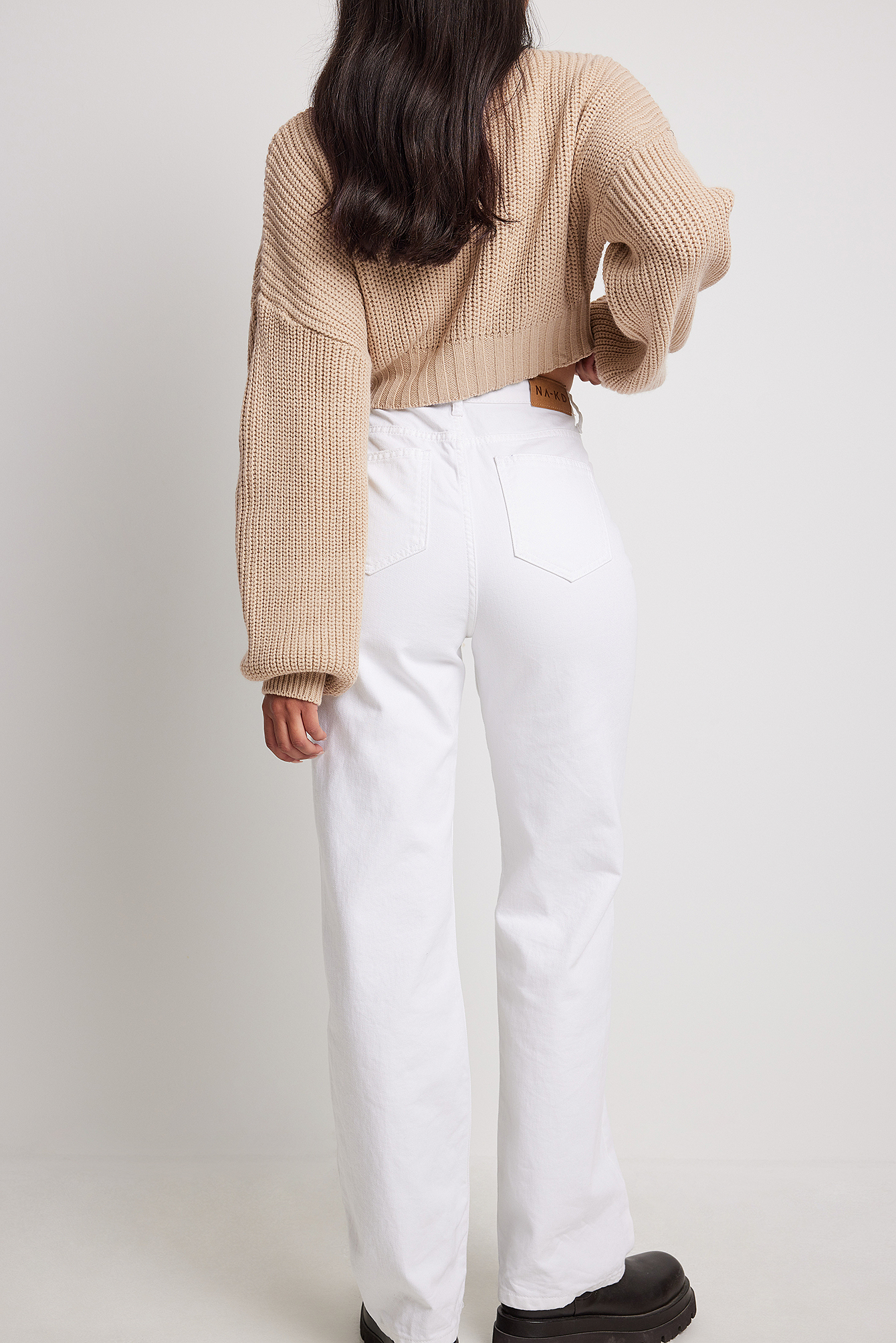 Cropped Cable Knit Sweater Beige | na-kd.com