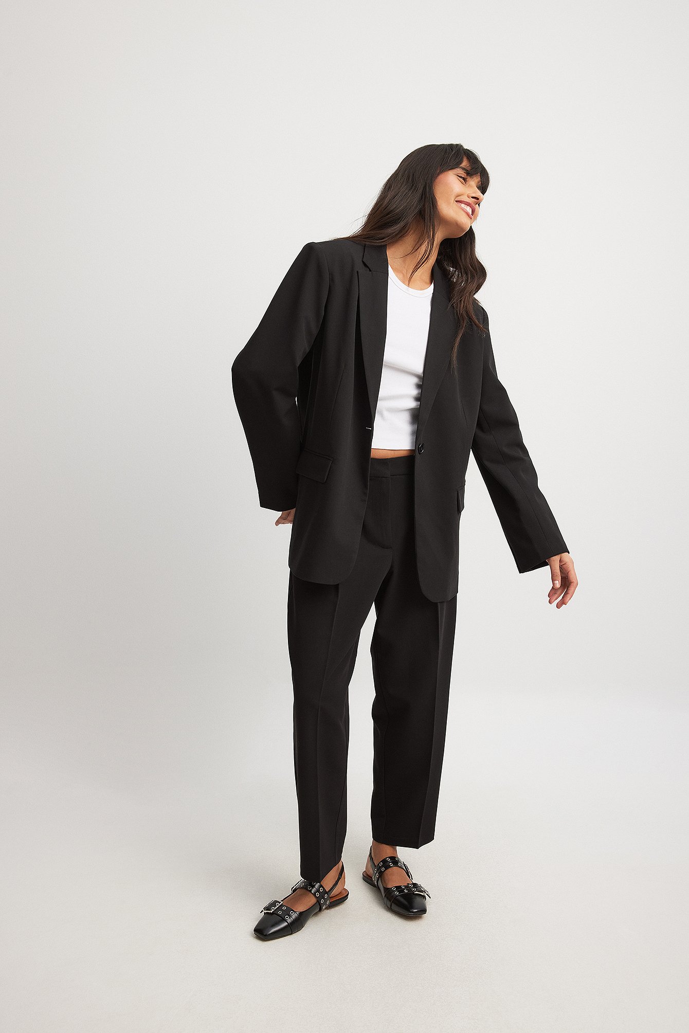 NA-KD Cropped Mid Waist Suit Pants - Cropped Trousers - Black - EU 40 - NA-KD / NAKD