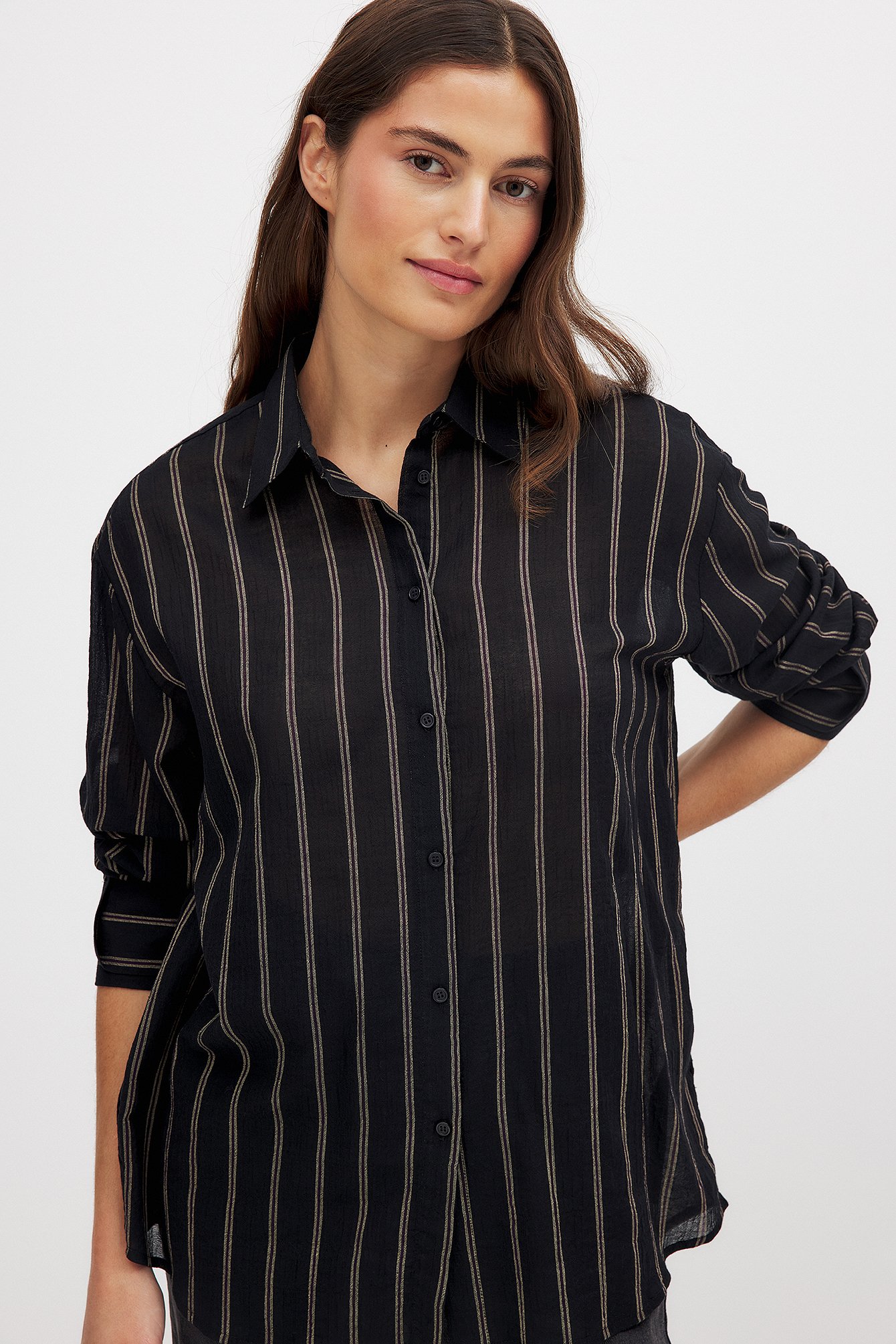 NA-KD Cuff Detail Oversized Shirt - Shirts - Blue,Stripe - EU 36 - NA-KD / NAKD