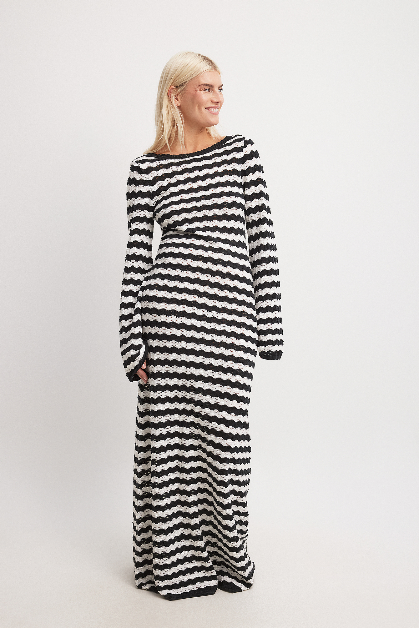 Deep Back Knitted Maxi Dress Stripe Na Kd