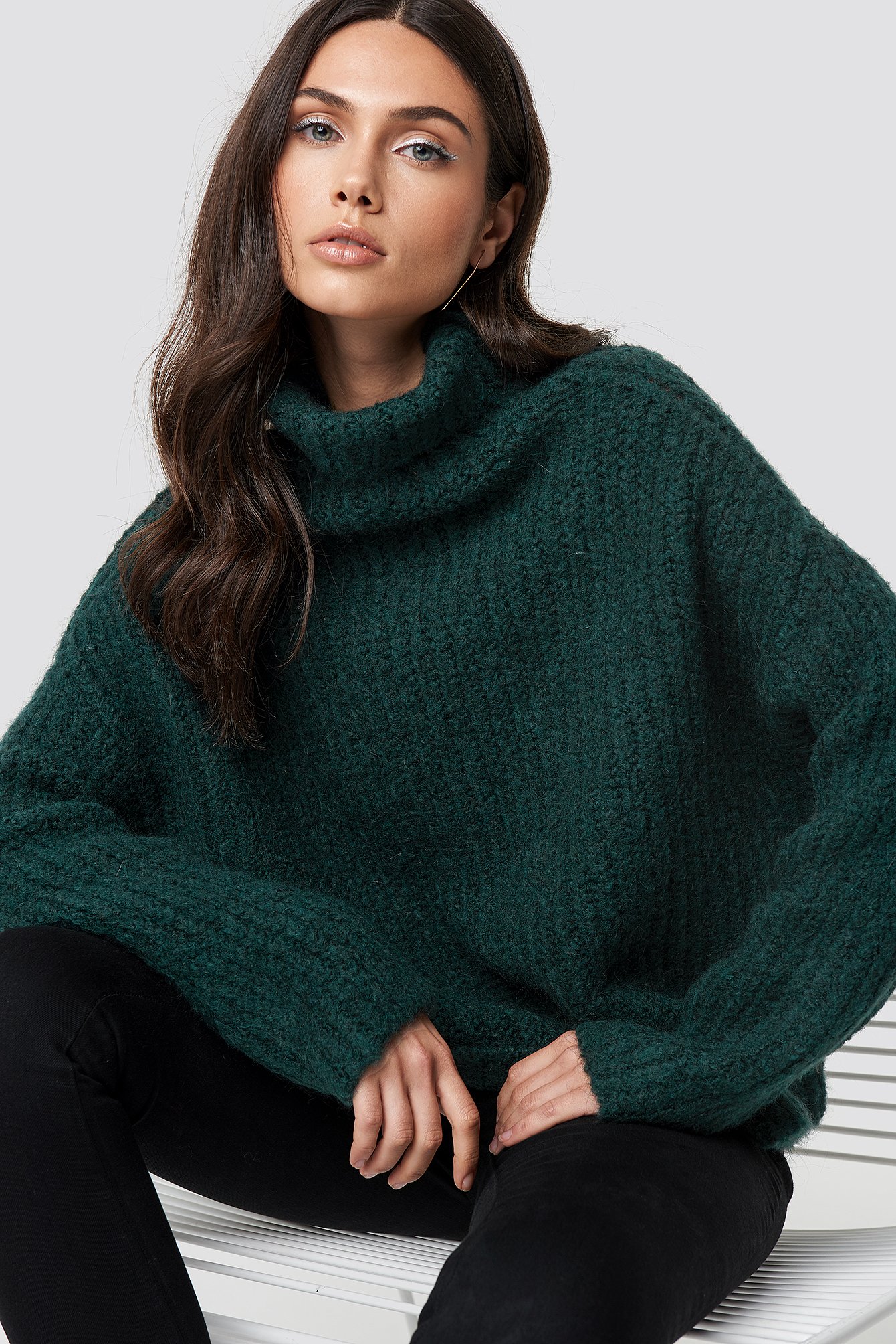 Oversize Polo Knit Sweater Green | na-kd.com