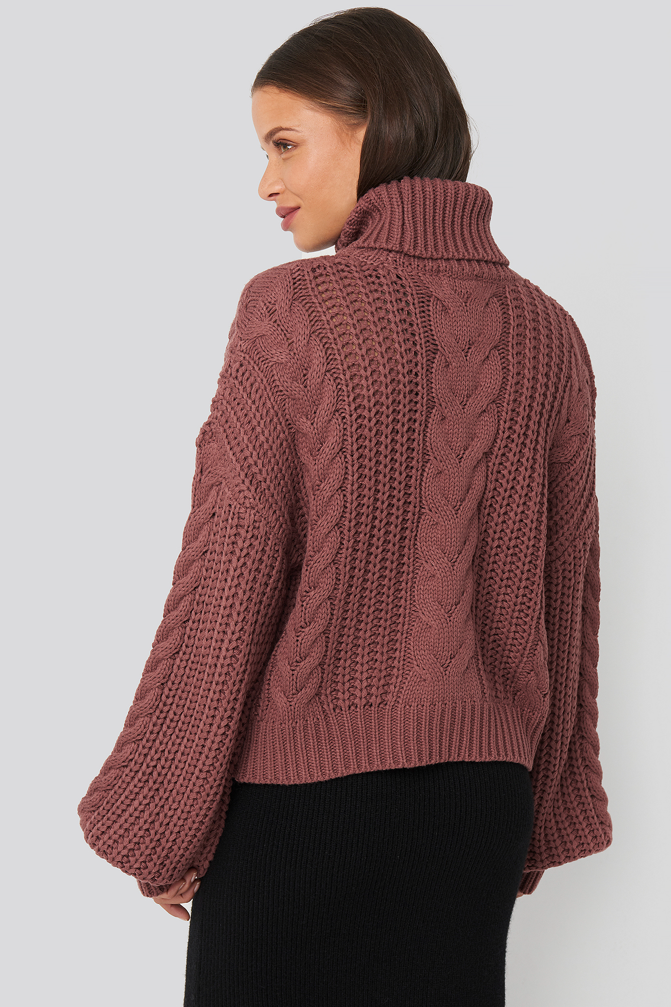 Chunky Cable Knit Sweater Dusty Pink Rose Na